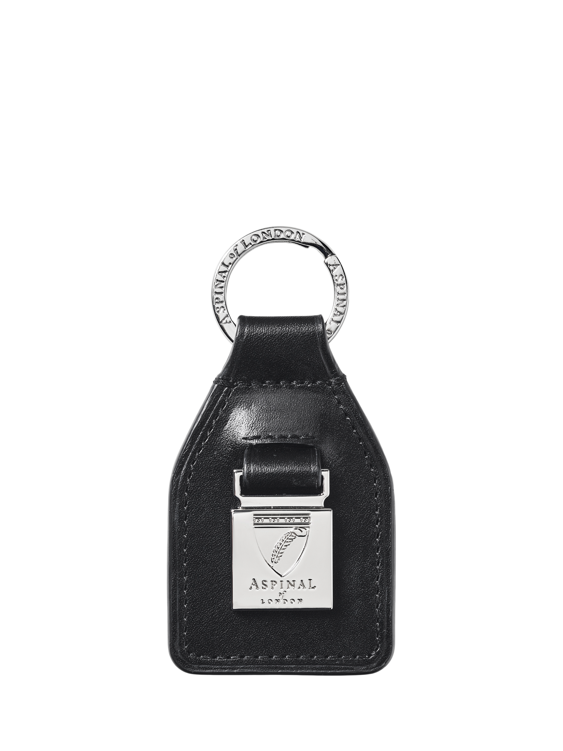 Product image 1 of 2, which shows Aspinal of London Shield & Plaque Leather Keyring, Black