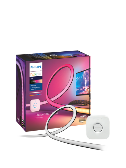 Philips Hue Play Gradient Smart Lighting Adjustable Colour Changing LED Lightstrip for 24” to 27” PC Monitors, 15W, 90.5cm, Starter Kit with Hue Bridge, Multi