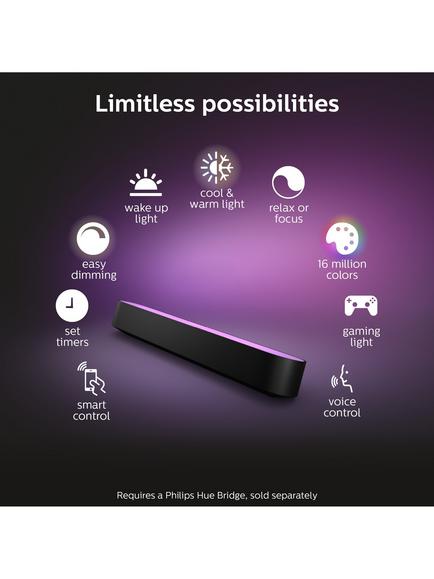 Hue White and Colour Ambiance Play Wireless Lighting Adjustable Colour Changing Light Bar, Pack of 2 & Extension, Black - view 2, Black