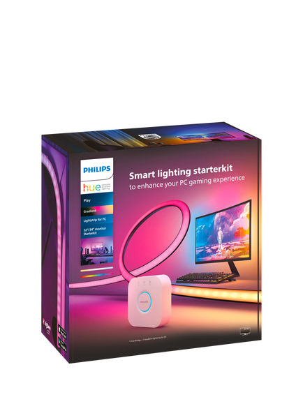 Philips Hue Play Gradient Smart Lighting Adjustable Colour Changing LED Lightstrip for 32” to 34” PC Monitors, 19W, 116.5cm, Starter Kit with Hue Bridge, Multi