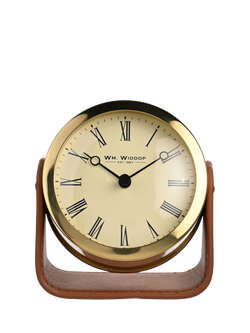 William Widdop Round Analogue Roman Numeral Mantel Clock on Stand, Gold, White