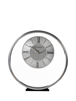 William Widdop Round Analogue Roman Numeral Mantel Clock, Silver