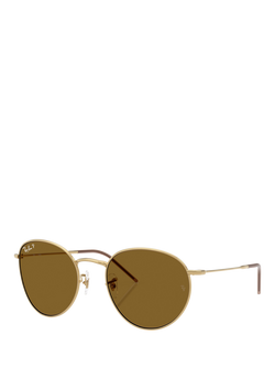 Ray-Ban RBR0103S Polarised Round Sunglasses, Arista Gold/Brown, Arista Gold/Brown