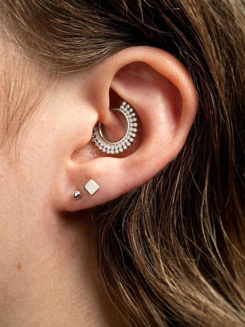 Product image 2 of 5, which shows Tish Lyon Nora Cubic Zirconia Daith Ring Hoop Earrings, Silver