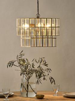 nkuku Kirindi 2 Tier Glass Panel Chandelier, Antique Brass - view 2, Antique Brass