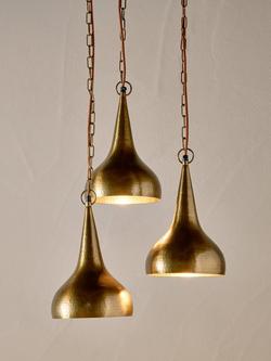 nkuku Quinn Hammered Metal Cluster Pendant Ceiling Light, Antique Brass - view 2, Antique Brass