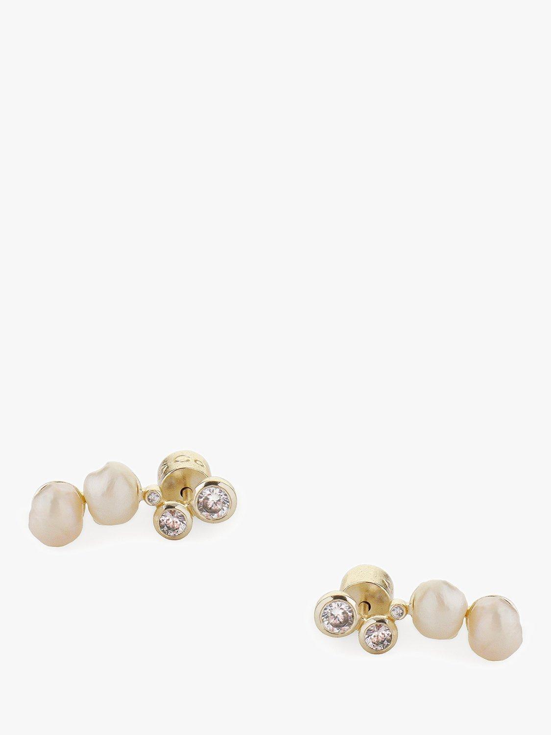 Product image 1 of 5, which shows Tutti & Co Oyster Freshwater Pearl and Cubic Zirconia Climber Earrings, Gold