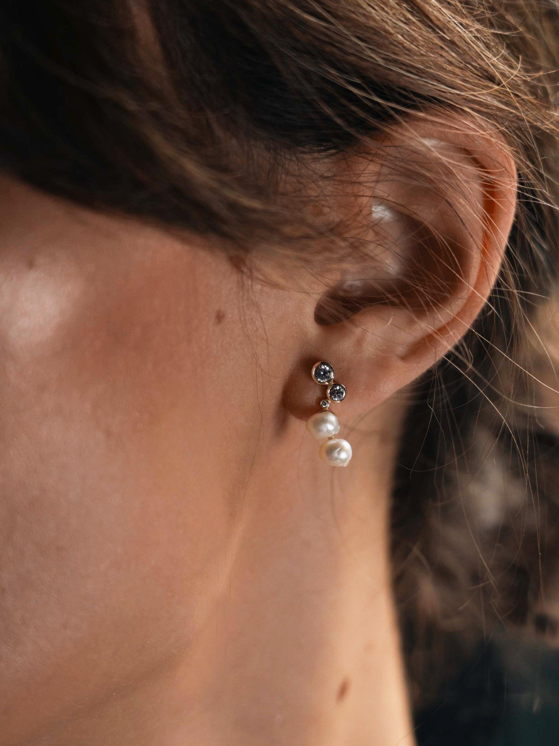 Product image 3 of 5, which shows Tutti & Co Oyster Freshwater Pearl and Cubic Zirconia Climber Earrings, Gold