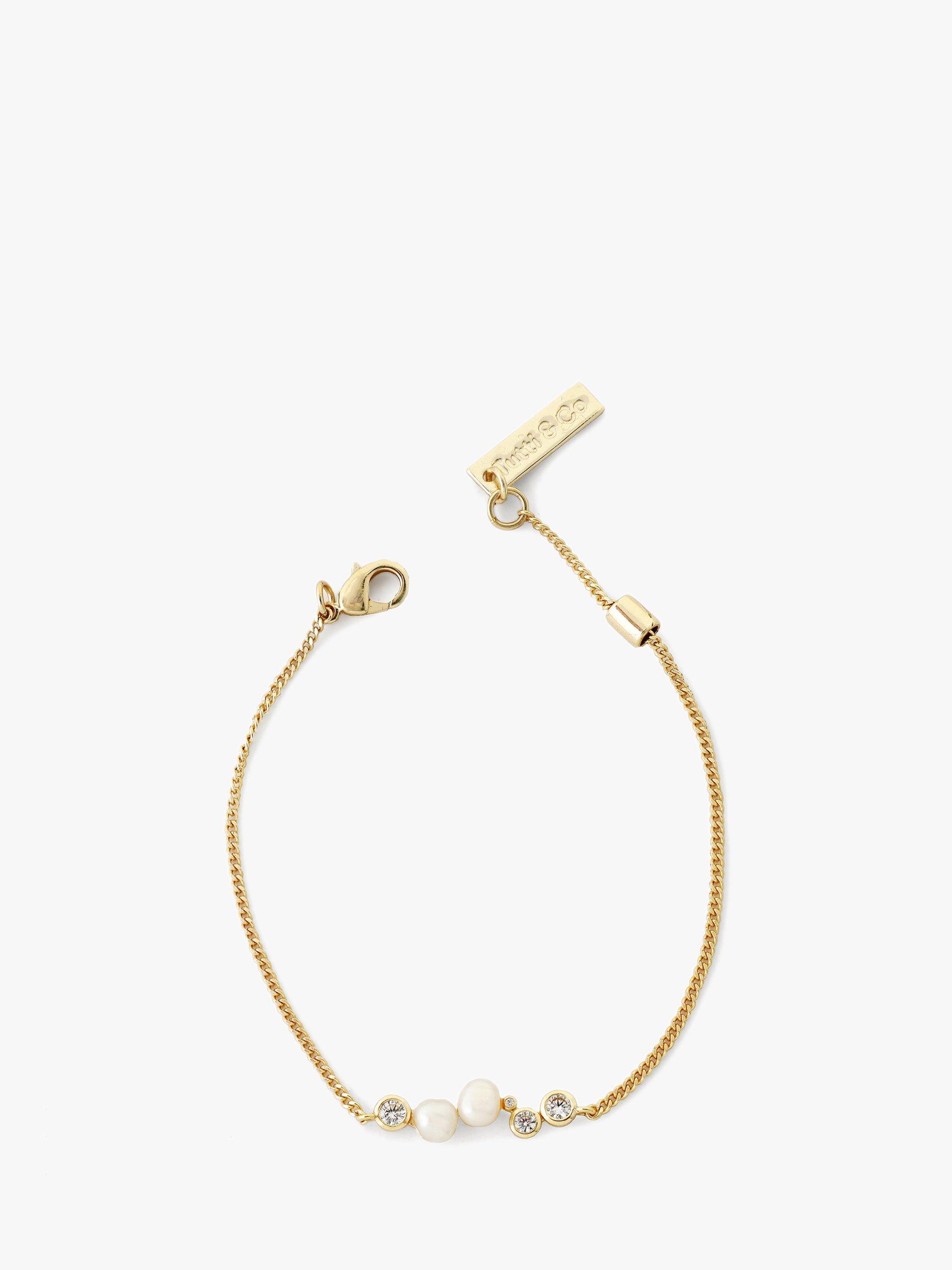 Product image 1 of 4, which shows Tutti & Co Oyster Freshwater Pearl and Quartz Chain Bracelet, Gold