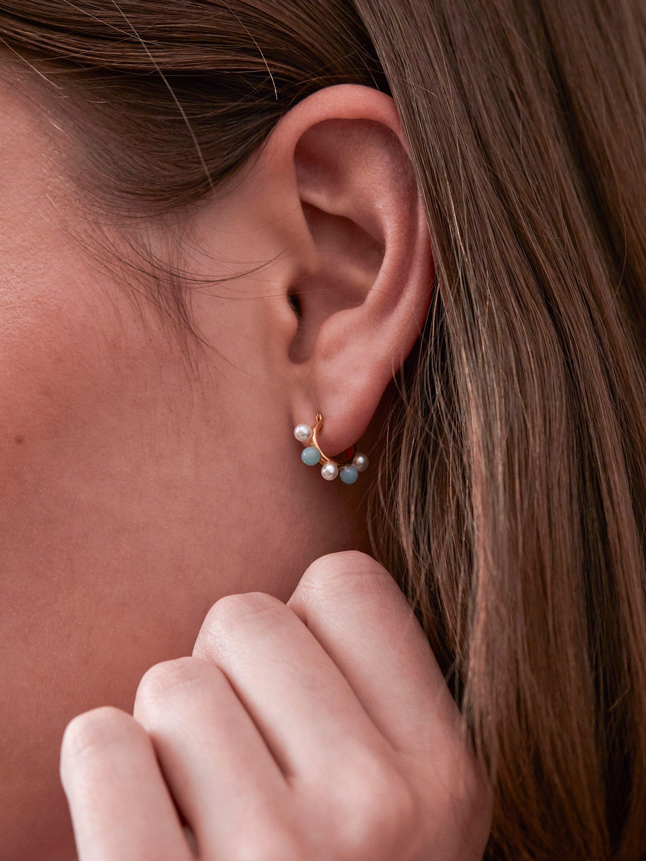 Product image 2 of 2, which shows Estella Bartlett Pearl Bead Hoop Earrings, Gold
