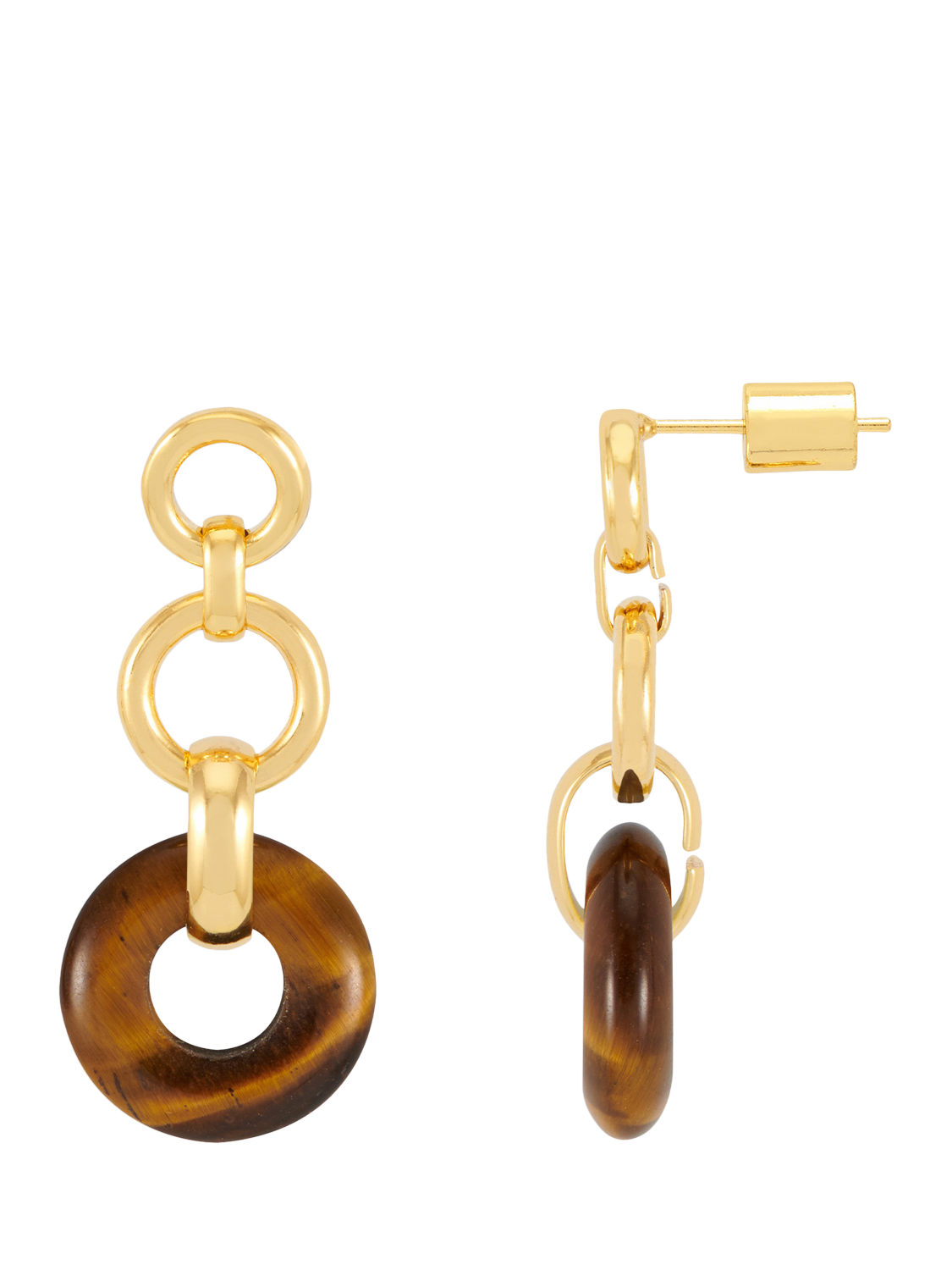 Product image 1 of 3, which shows Estella Bartlett Graduated Round Link Drop Earrings, Gold/Tiger's Eye