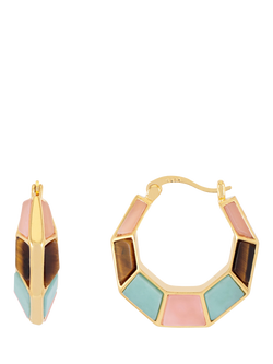 Estella Bartlett Mixed Gemstone Half Moon Hinge Hoop Earrings, Gold, Gold
