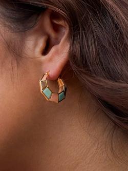 Estella Bartlett Mixed Gemstone Half Moon Hinge Hoop Earrings, Gold - view 2, Gold