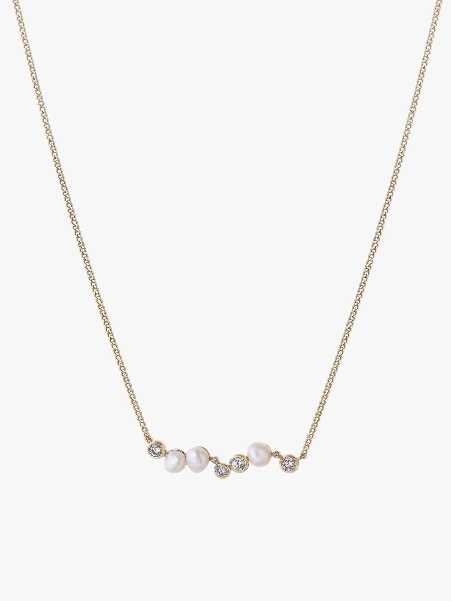 Product image 1 of 5, which shows Tutti & Co Oyster Freshwater Pearl and Quartz Necklace, Gold