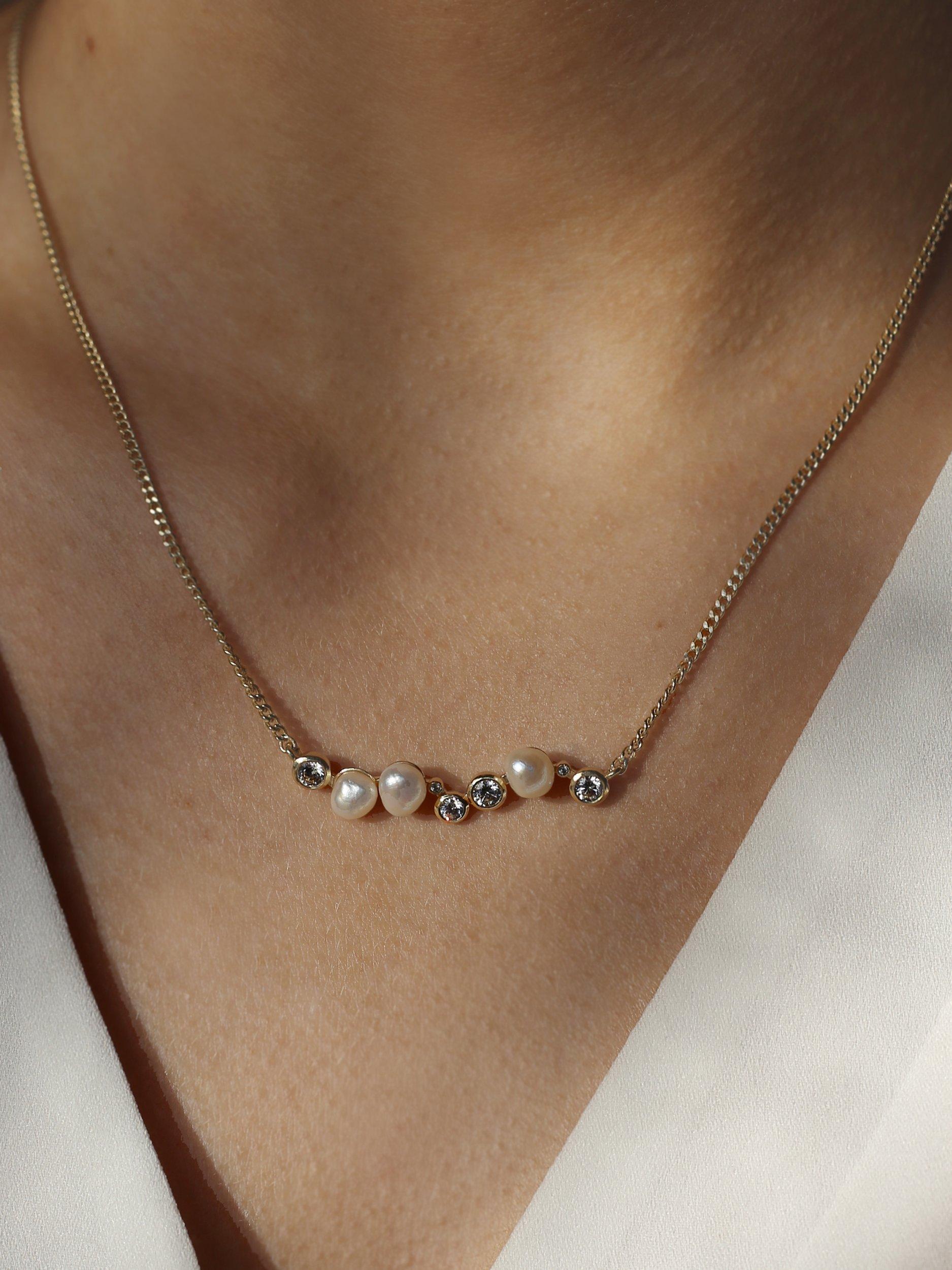Product image 2 of 5, which shows Tutti & Co Oyster Freshwater Pearl and Quartz Necklace, Gold