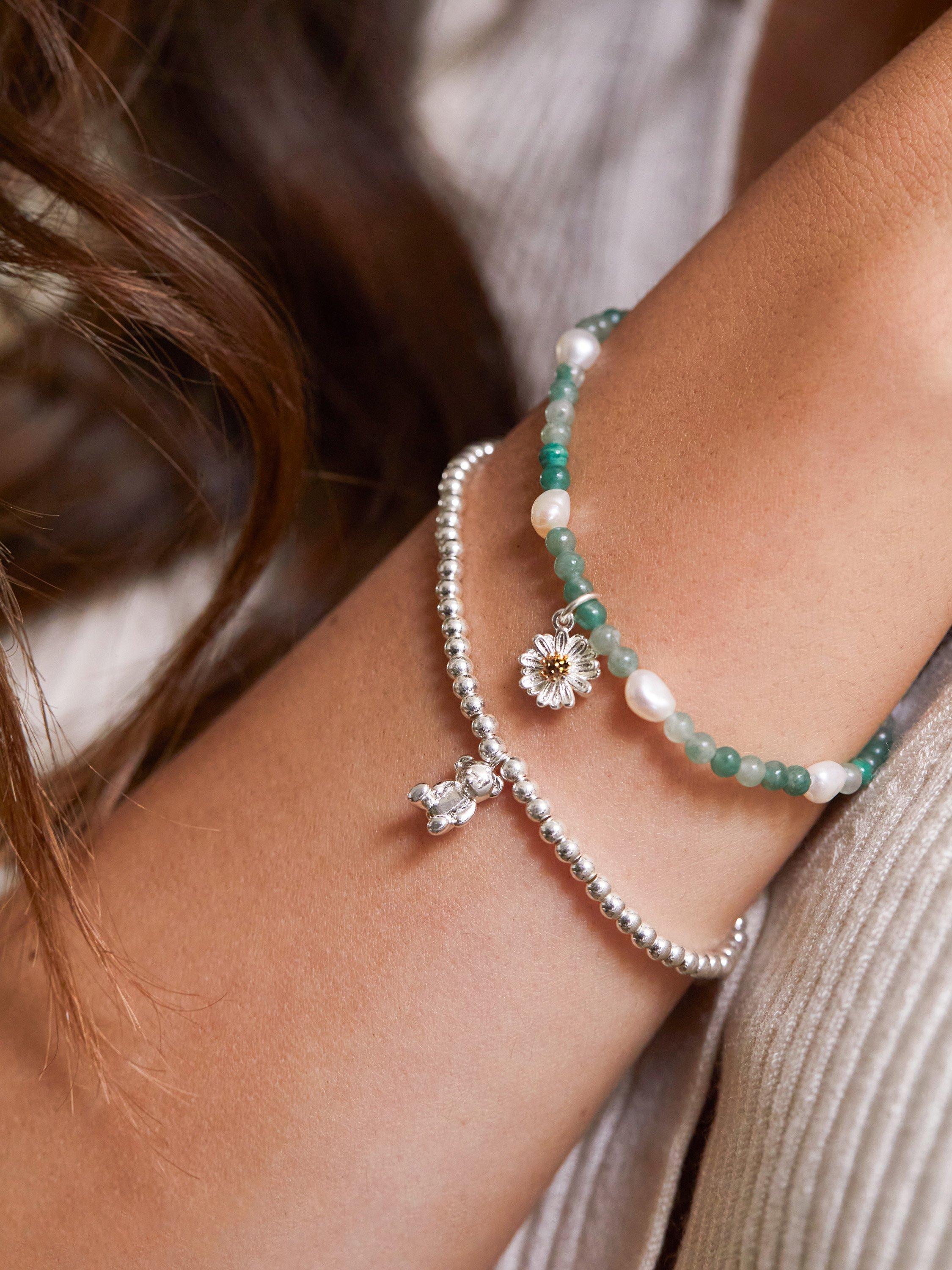Product image 4 of 4, which shows Estella Bartlett Wild Flower Agate And Pearl Bracelet, Green/Multi