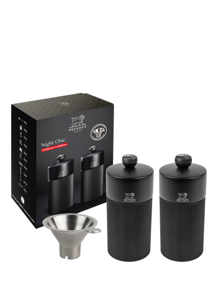 Peugeot Night Chic Manual Adjustable Salt & Pepper Mills, Set of 2, 12cm, Matt Black, Matt Black