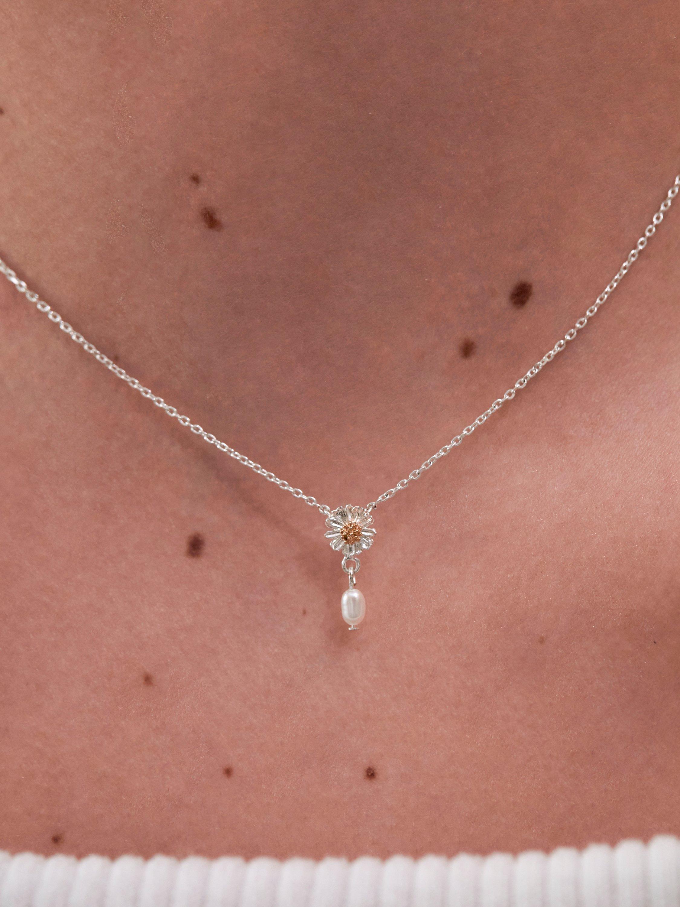 Product image 2 of 2, which shows Estella Bartlett Flower Pearl Drop Pendant Necklace, Silver