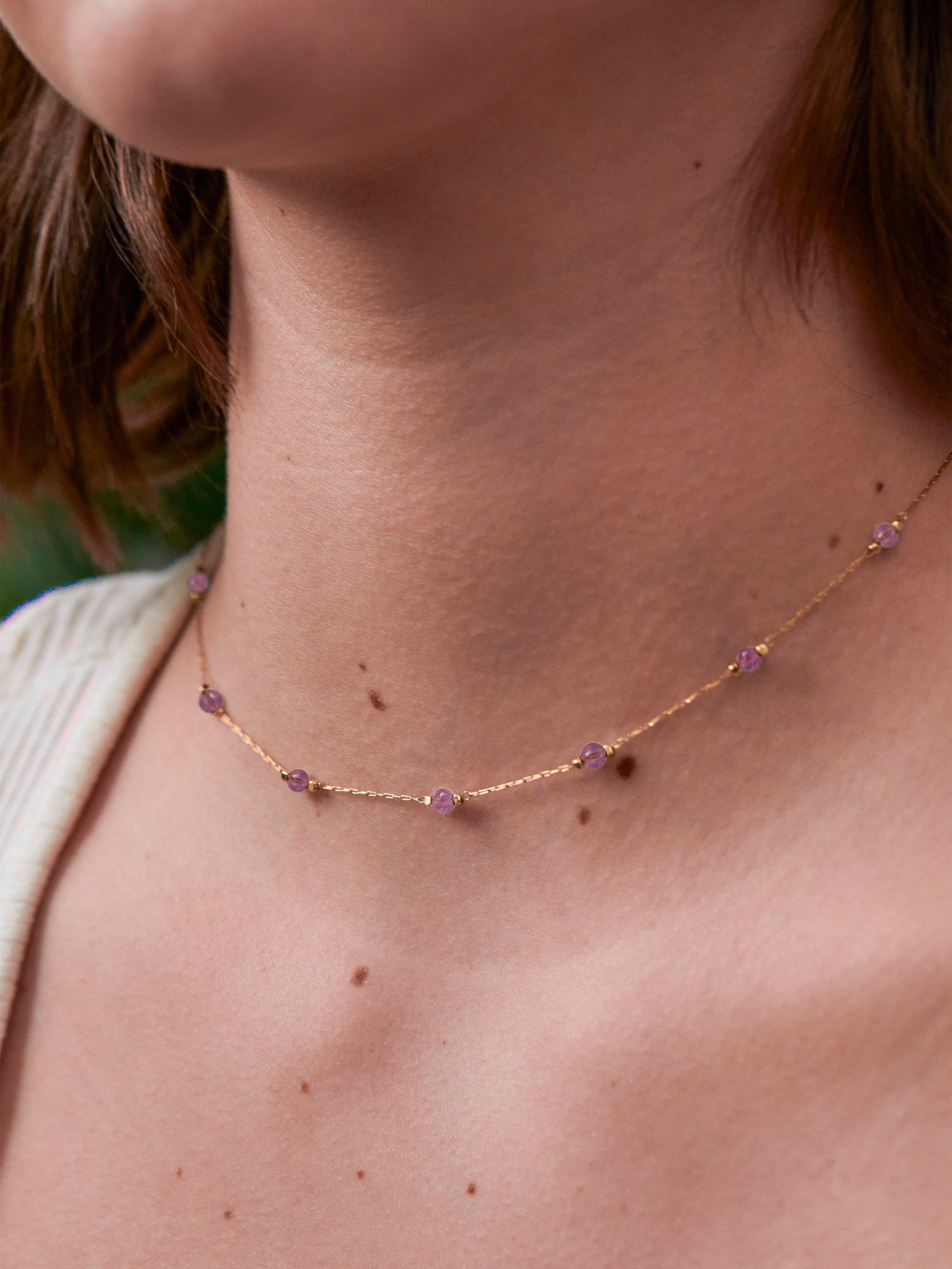 Product image 3 of 3, which shows Estella Bartlett Amethyst Paper Link Necklace, Gold