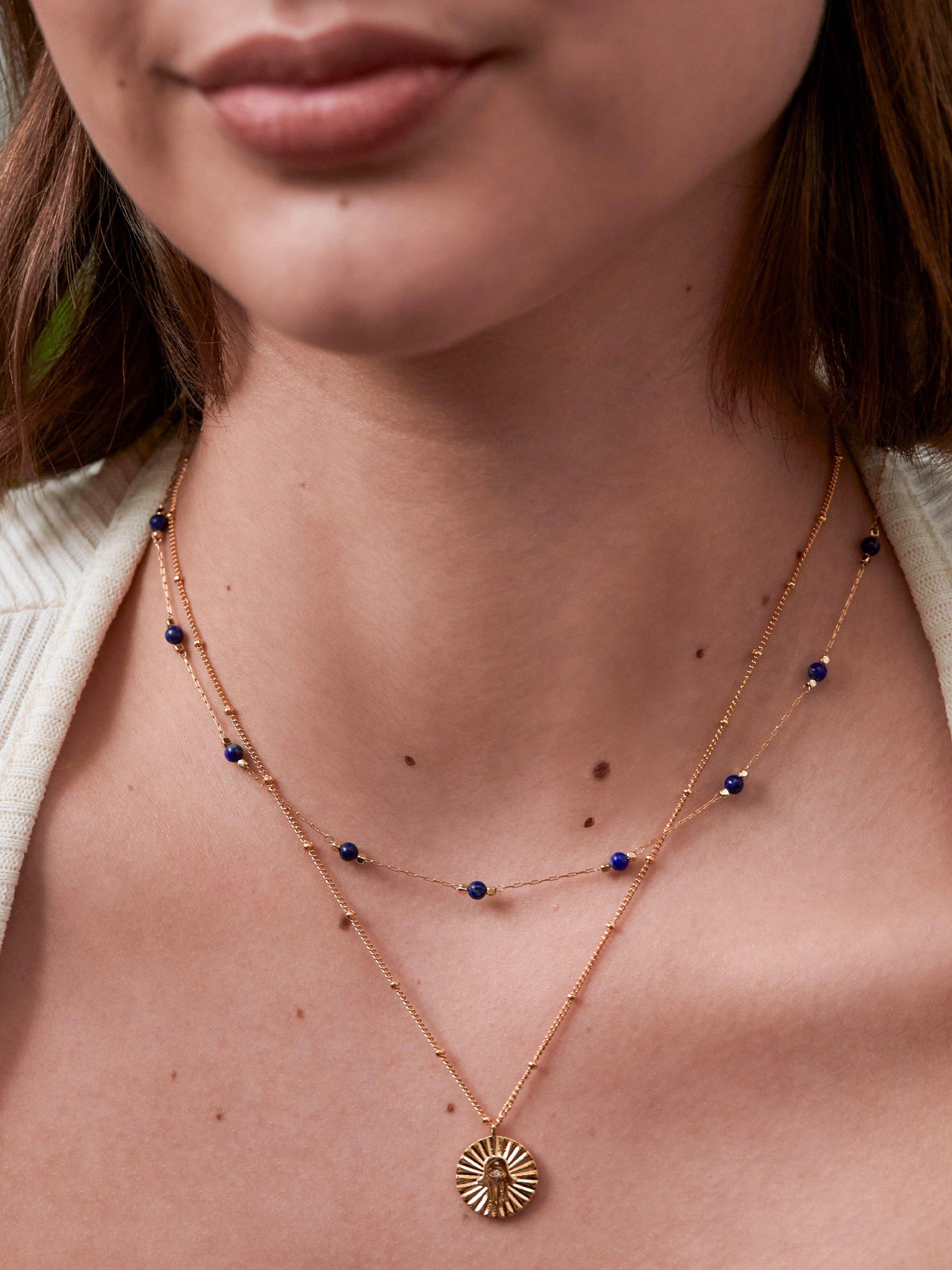 Product image 3 of 3, which shows Estella Bartlett Wisdom Lapis Lazuli Paperclip Link Station Necklace, Gold