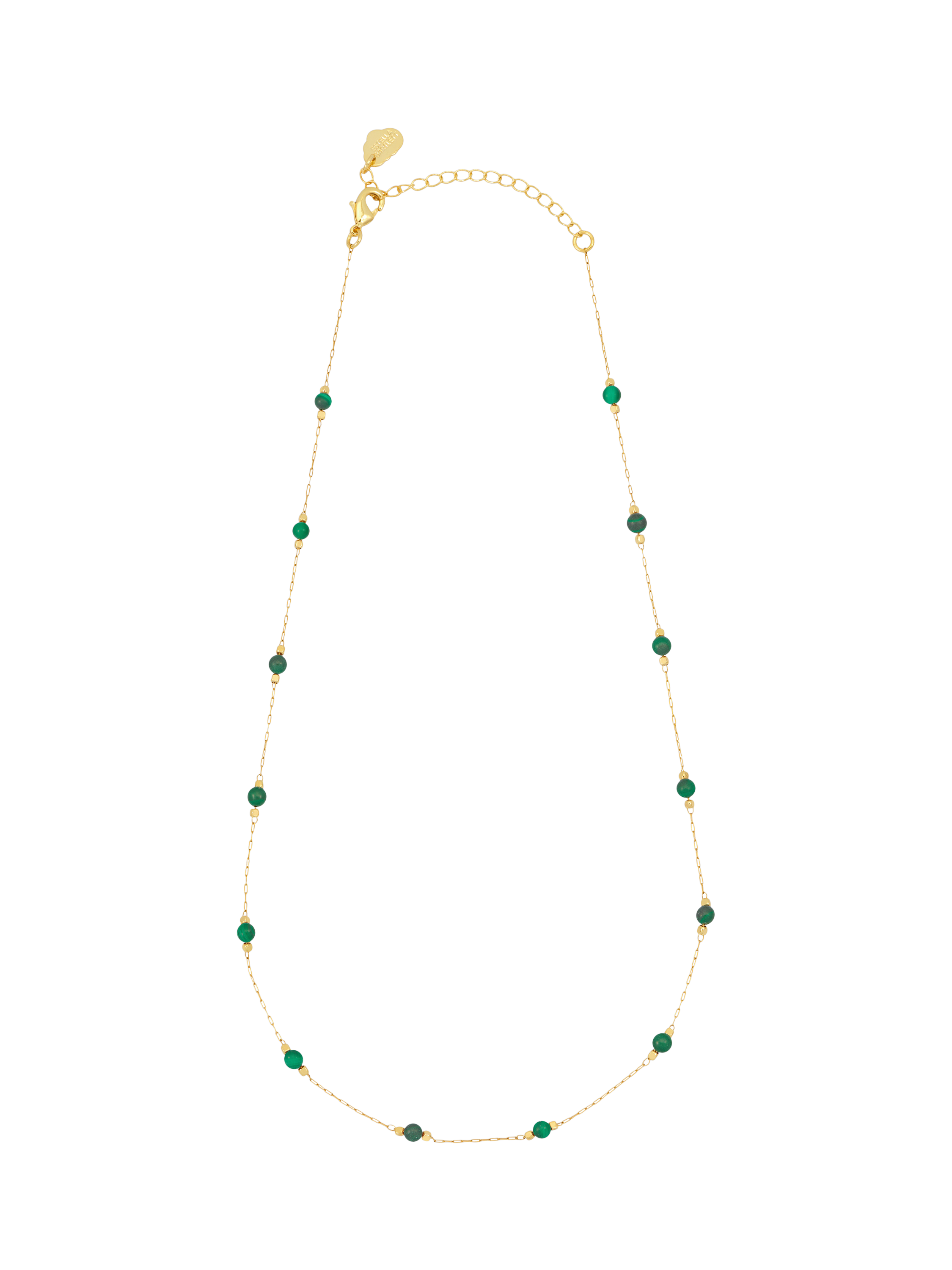 Product image 1 of 3, which shows Estella Bartlett Positivity Malachite Paperclip Link Station Necklace, Gold