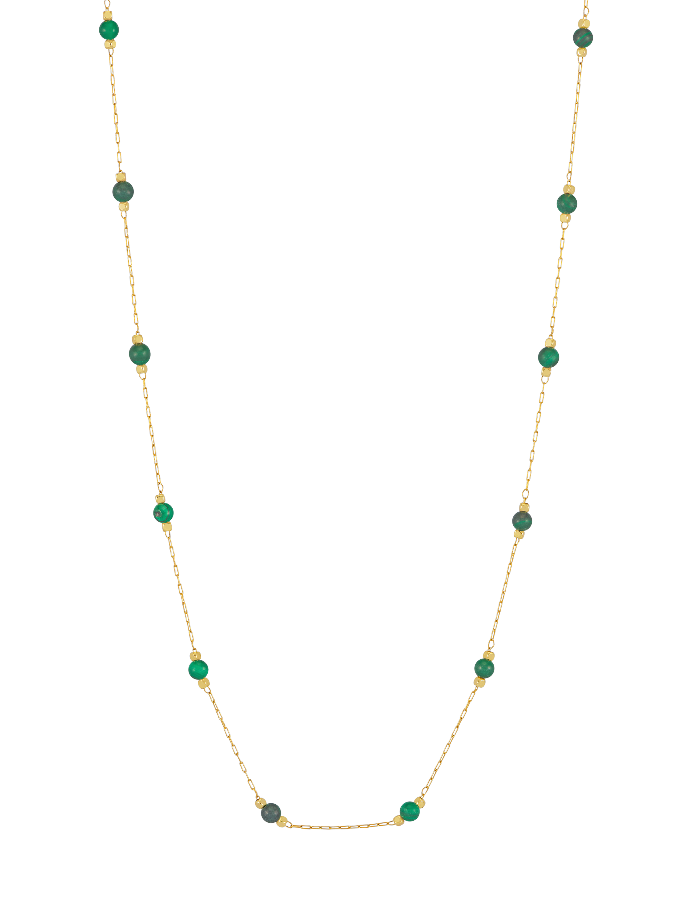 Product image 2 of 3, which shows Estella Bartlett Positivity Malachite Paperclip Link Station Necklace, Gold