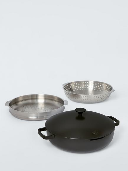 John Lewis Aluminium Non-Stick Multi-Pan with Stainless Steel Steamer & Colander, 30cm, Black