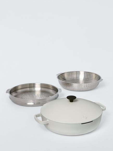John Lewis Aluminium Non-Stick Multi-Pan with Stainless Steel Steamer & Colander, 30cm, Stone