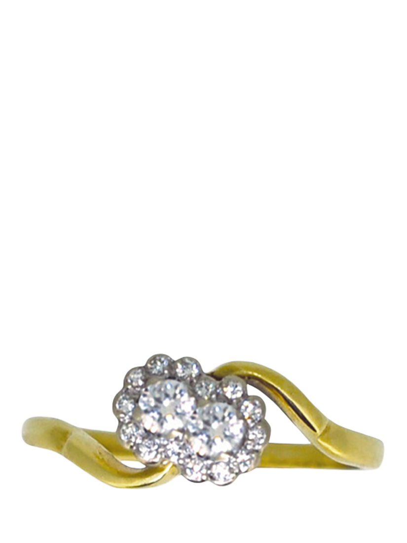 Product image 1 of 4, which shows Vintage Fine Jewellery Pre-Loved 18ct Yellow and White Gold Diamond Double Cluster Ring, Dated London 1982