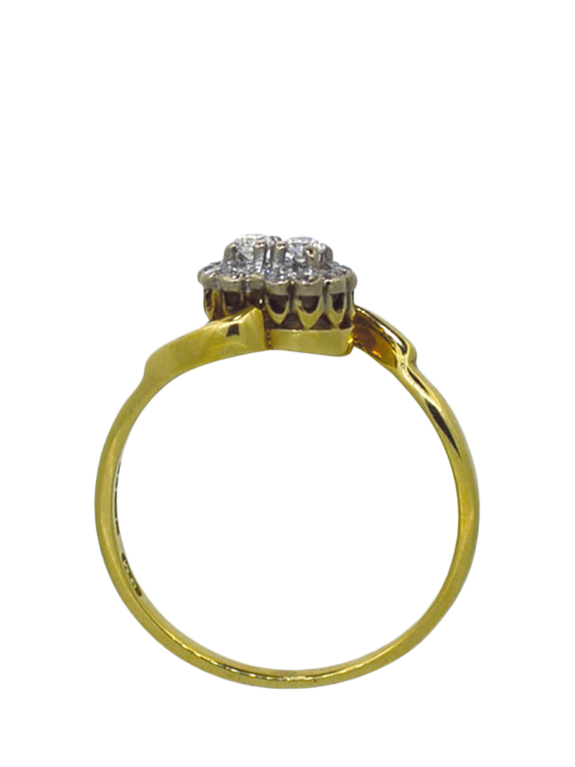 Product image 2 of 4, which shows Vintage Fine Jewellery Pre-Loved 18ct Yellow and White Gold Diamond Double Cluster Ring, Dated London 1982
