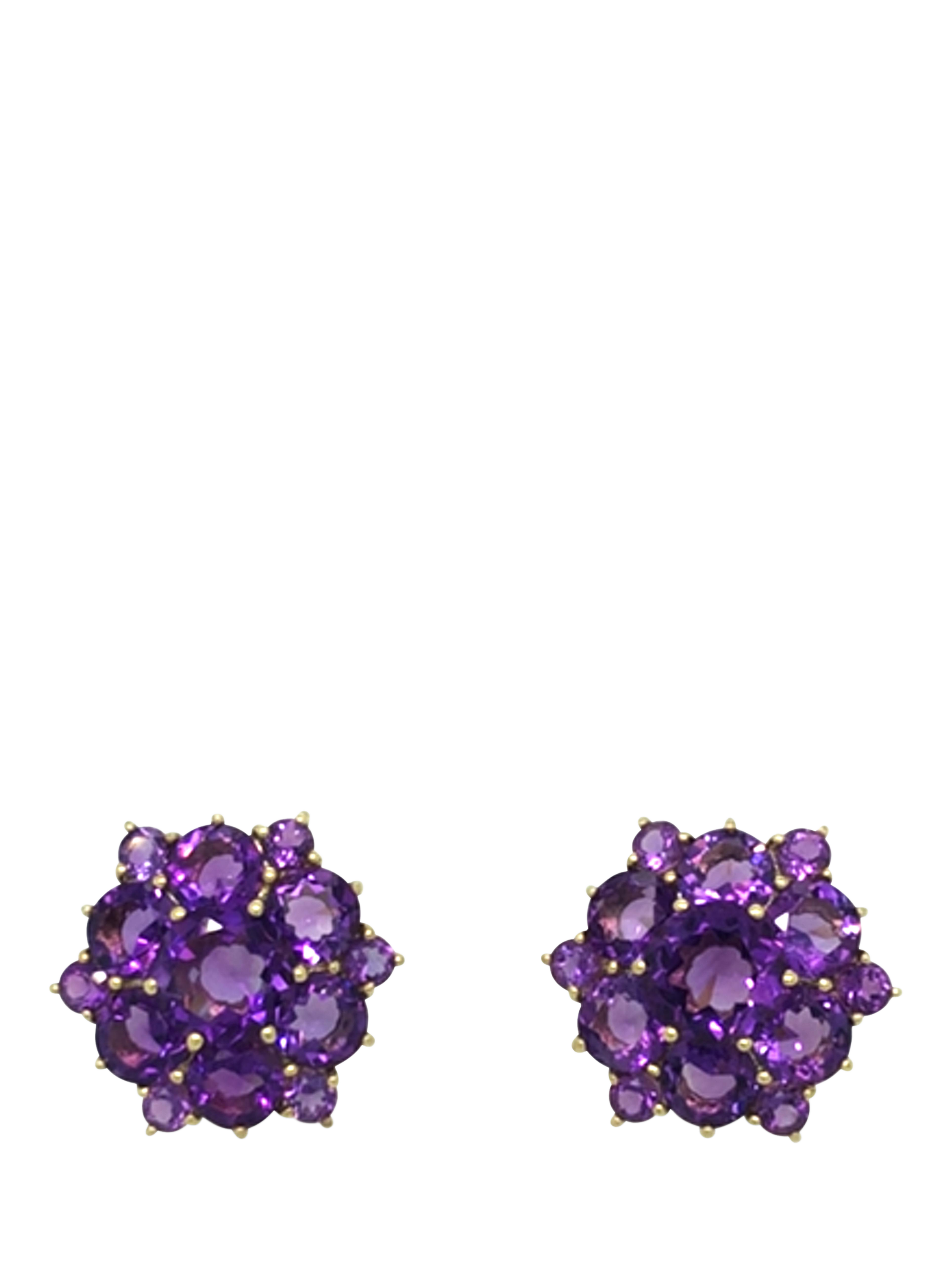 Product image 1 of 5, which shows Vintage Fine Jewellery Pre-Loved 9ct Yellow Gold Amethyst Cluster Earrings, Yellow Gold