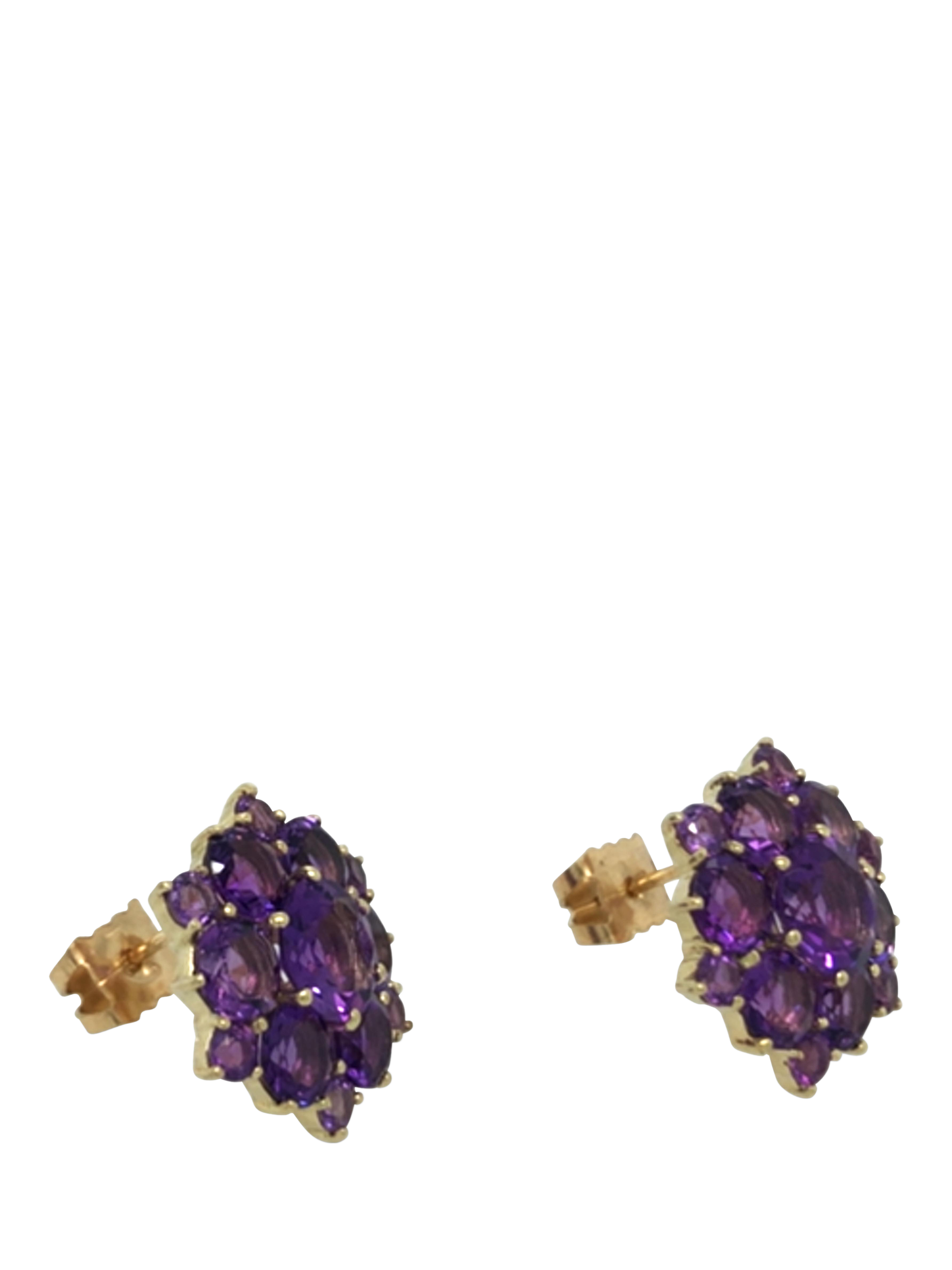 Product image 2 of 5, which shows Vintage Fine Jewellery Pre-Loved 9ct Yellow Gold Amethyst Cluster Earrings, Yellow Gold