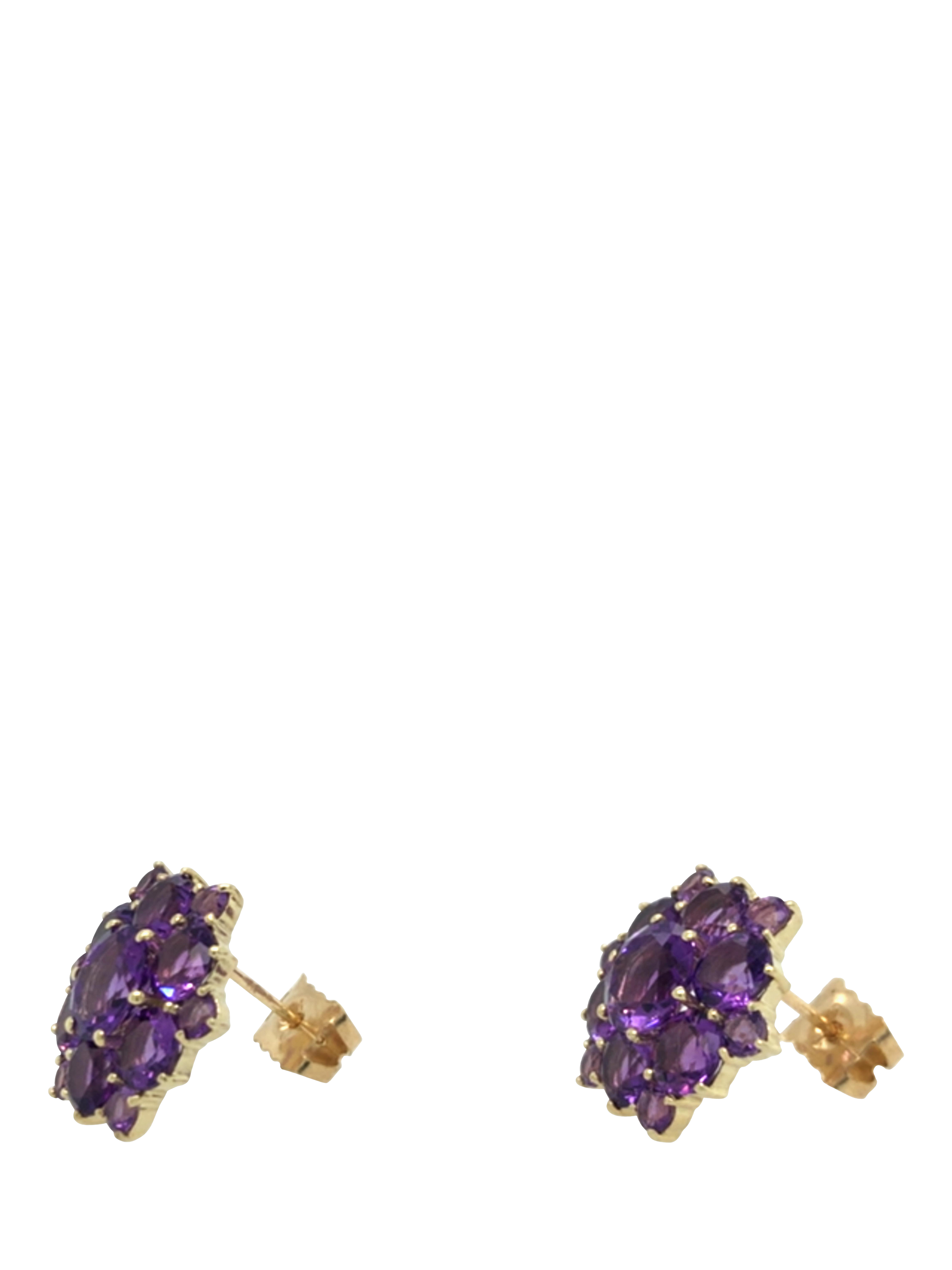 Product image 3 of 5, which shows Vintage Fine Jewellery Pre-Loved 9ct Yellow Gold Amethyst Cluster Earrings, Yellow Gold