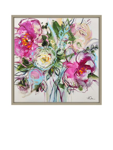 John Lewis Anna Cher 'Blossoms Whispers' Framed Canvas Print, 86 x 86cm, Pink/Green, Pink / Green