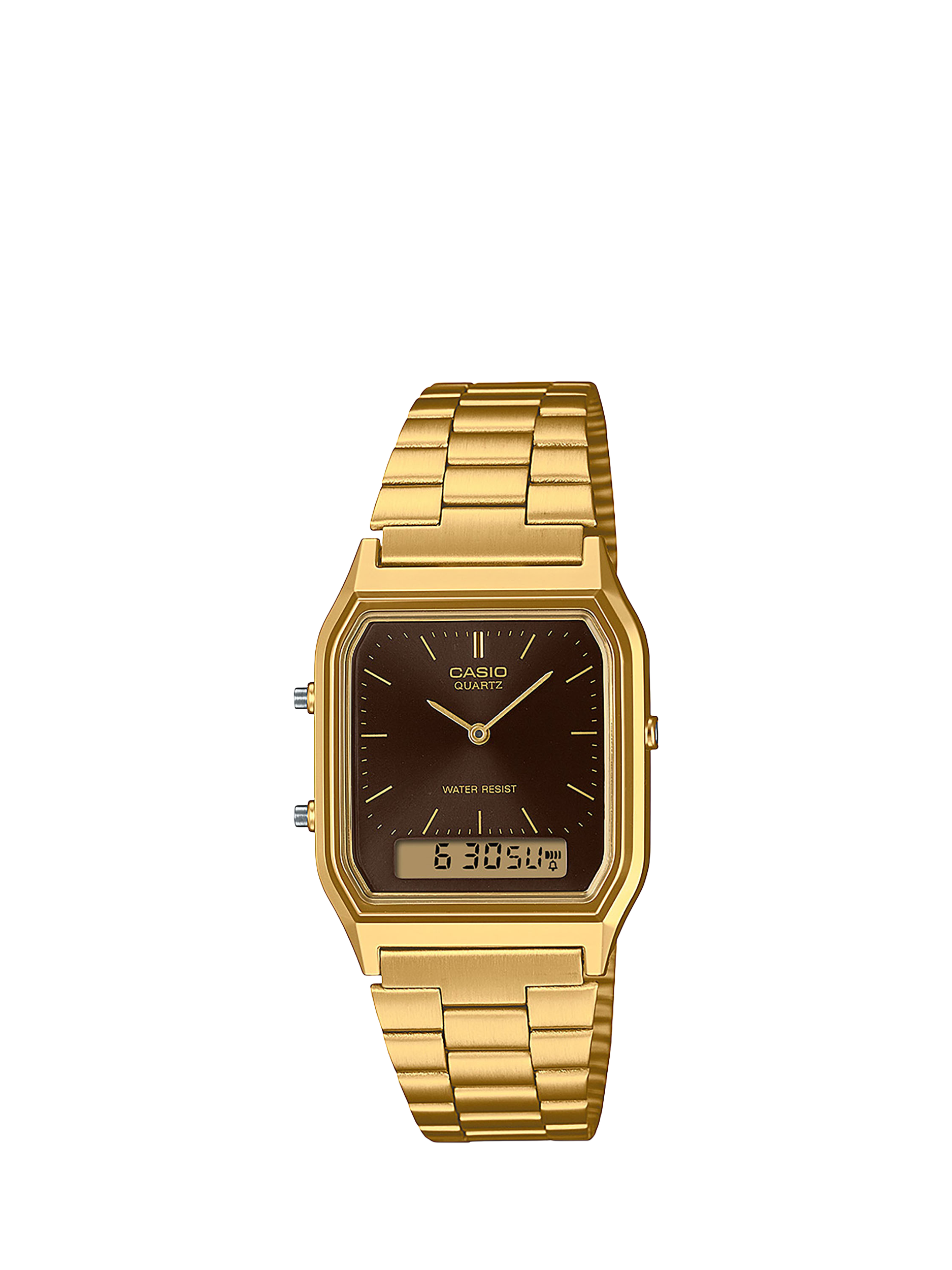 Product image 1 of 1, which shows Casio Unisex Vintage Combination Bracelet Strap Watch, Gold/Brown Aq-230ga-5amqyes