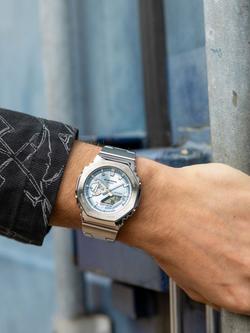 Casio G-SHOCK World Time Bracelet Strap Watch, Silver/Ice Blue - view 2, Silver/Ice Blue