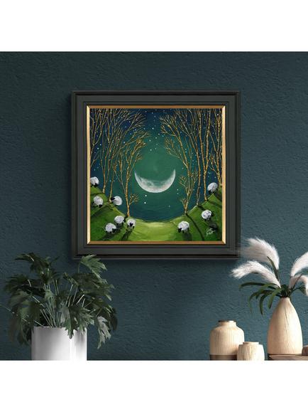 John Lewis Geoff Beckett 'Raincatcher' Framed Print, 59 x 59cm, Green/Gold - view 2, Green / Gold