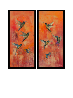 John Lewis Laure Bury 'Nature's Realm I' Framed Print, Set of 2, 103.5 x 48.5cm, Orange/Green, Orange/Green