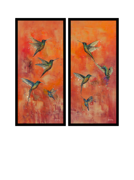 John Lewis Laure Bury 'Nature's Realm I' Framed Print, Set of 2, 103.5 x 48.5cm, Orange/Green, Orange/Green