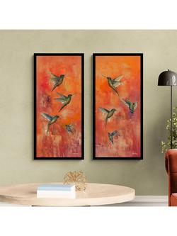 John Lewis Laure Bury 'Nature's Realm I' Framed Print, Set of 2, 103.5 x 48.5cm, Orange/Green - view 2, Orange/Green