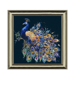 John Lewis Louise Luton 'Opulence' Peacock Framed Print, 86 x 86cm, Taupe/Brown, Taupe / Brown