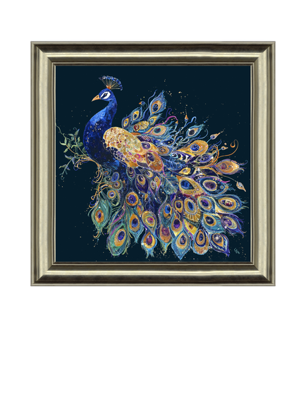 John Lewis Louise Luton 'Opulence' Peacock Framed Print, 86 x 86cm, Taupe/Brown, Taupe / Brown