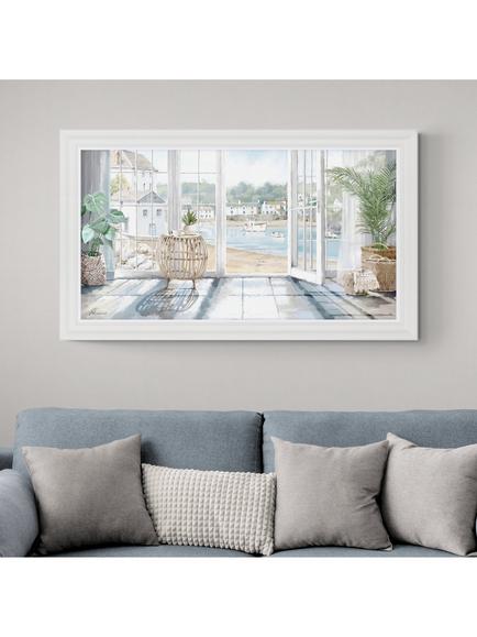 John Lewis Richard Macneil 'Harbour View' Framed Print, 110 x 60cm, Blue/White - view 2, Blue / White