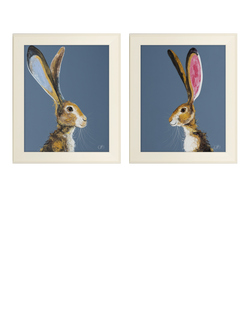 John Lewis Quinn Russell 'Aurora' & 'Harry' Framed Prints, Set of 2, 59 x 49cm, Blue/Cream, Blue / Cream