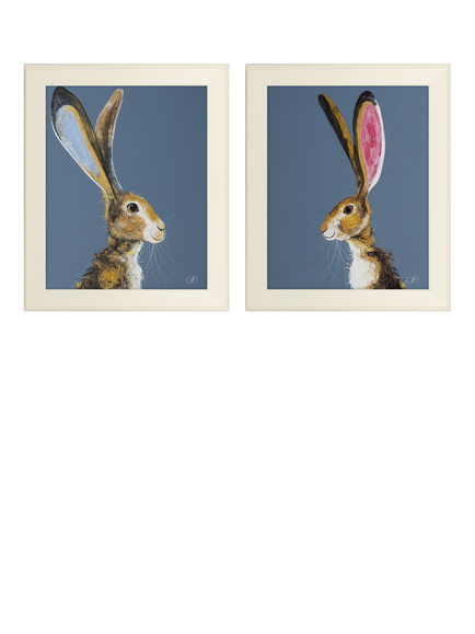 John Lewis Quinn Russell 'Aurora' & 'Harry' Framed Prints, Set of 2, 59 x 49cm, Blue/Cream, Blue / Cream