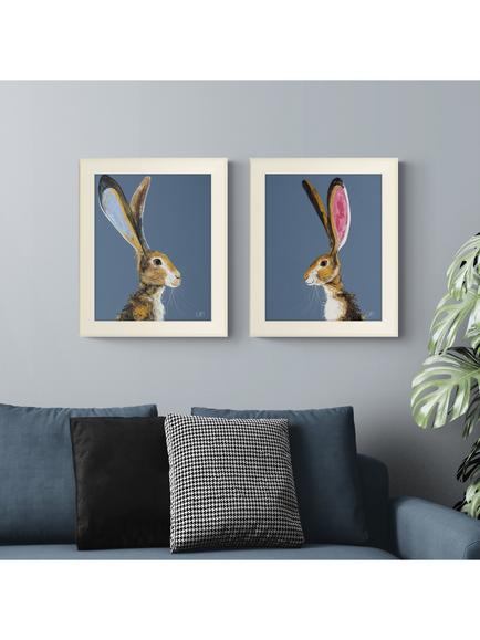 John Lewis Quinn Russell 'Aurora' & 'Harry' Framed Prints, Set of 2, 59 x 49cm, Blue/Cream - view 2, Blue / Cream