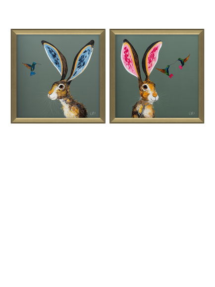John Lewis Quinn Russell 'Luca Love' & 'Strawberry Shortcake' Framed Prints, Set of 2, 55 x 55cm, Green/Gold, Green / Gold
