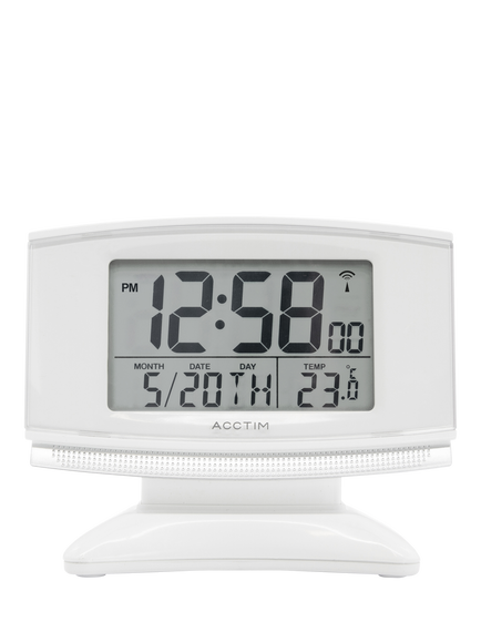Acctim Integra 2 Radio Controlled Smartlite Digital Alarm Clock, White, White