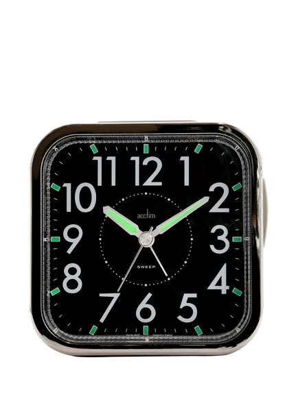 Acctim Analogue Square Alarm Clock, Black, Black