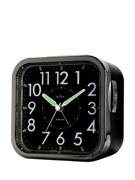 Acctim Analogue Square Alarm Clock, Black - view 2, Black